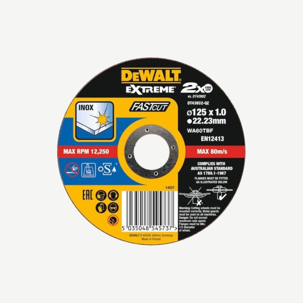 DEWALT EXTREME BONDED DISC THIN FAST CUT 125mm x 1.0mm x 22.23mm