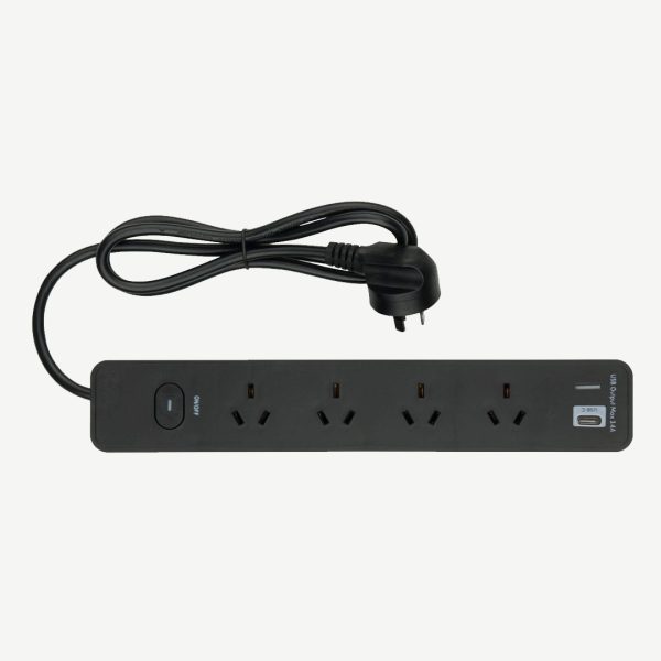 Arlec Black 4 Outlet 2 X Usb Port Surge Protect Powerboard