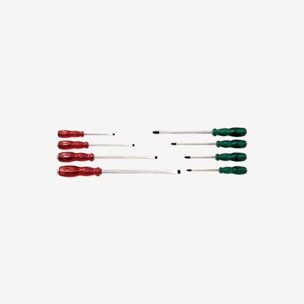 SIDCHROME THRU-TANG ACETATE HANDLE SCREWDRIVER SET 8pcs