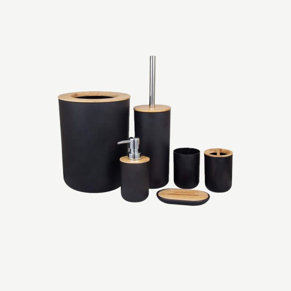 Estilo 6Piece Black And Bamboo Bathroom Accessory